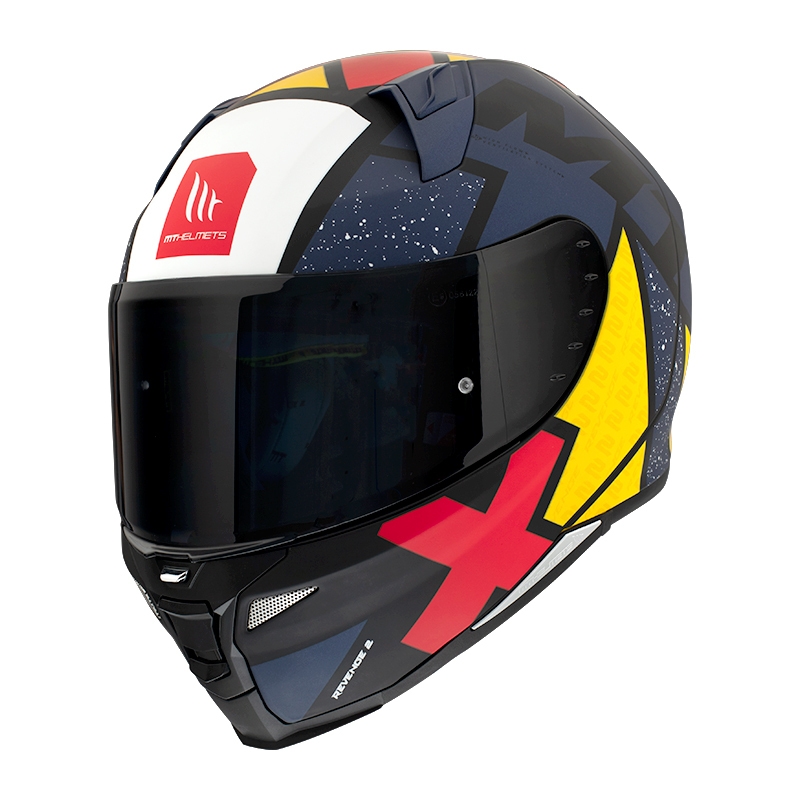 Integrálna prilba na motocykel MT FF110 Revenge 2 Light modro-červeno-žltá matná