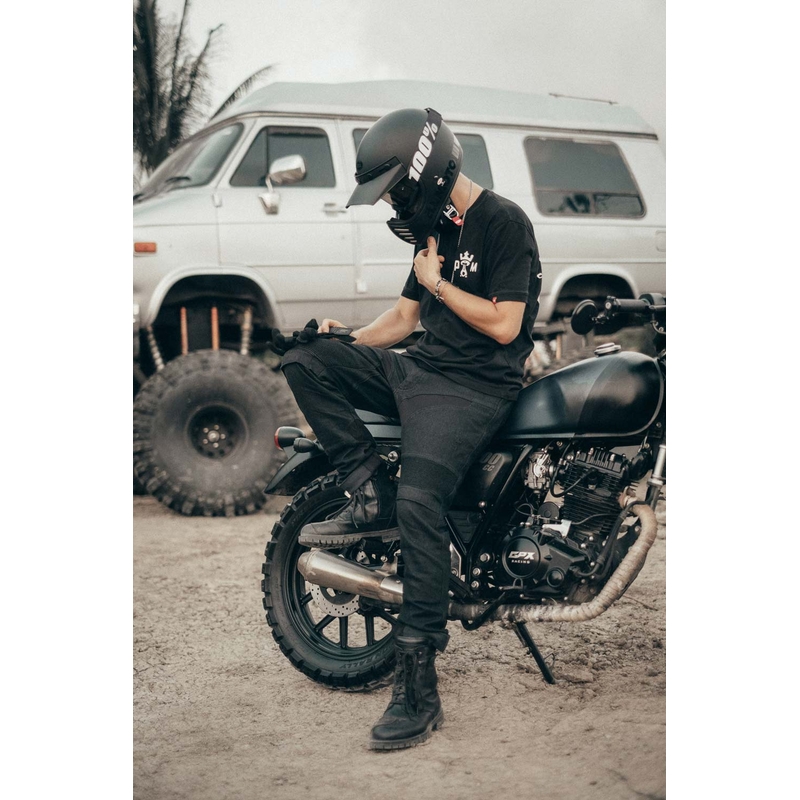 Jeansy na motocykel PANDO MOTO KarlDo Slim čierne výprodej výpredaj