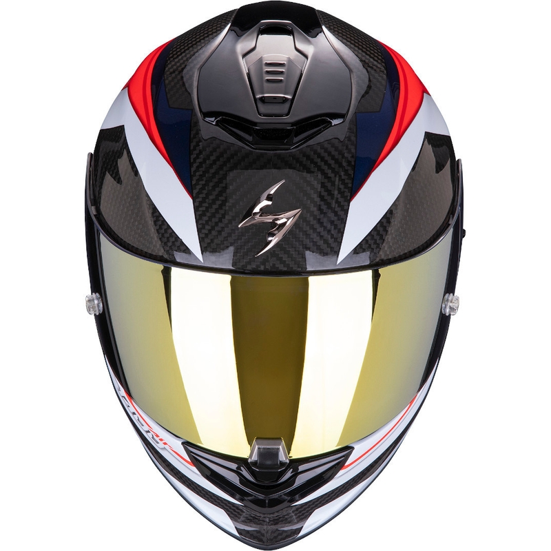 Integrálna prilba Scorpion EXO-1400 Carbon Air Legion čierno-červeno-modrá - II. akosť
