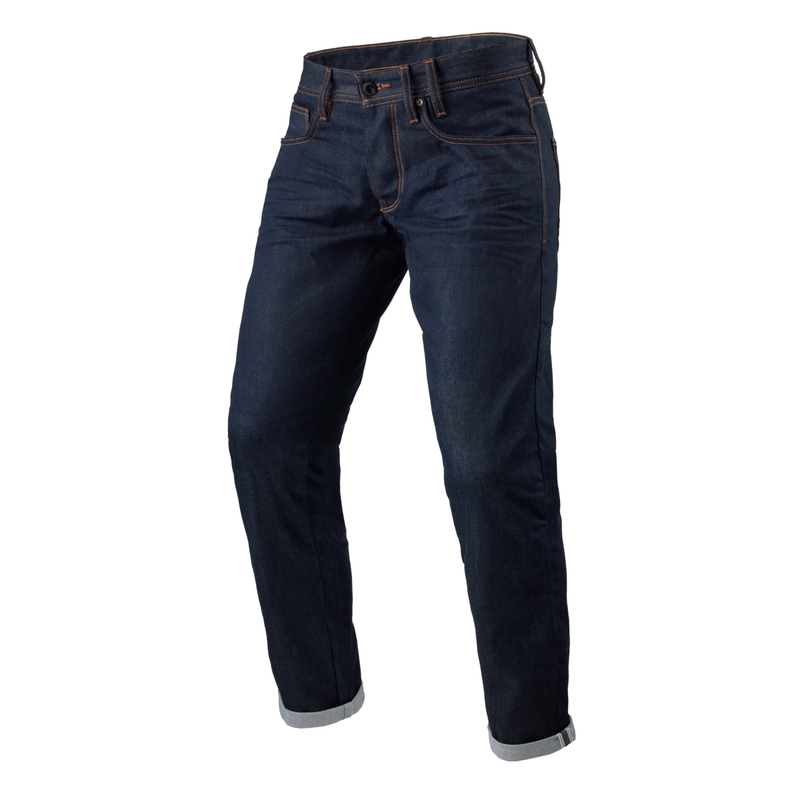Predĺžené jeansy na motocykel Revit Lewis Selvedge TF tmavomodré