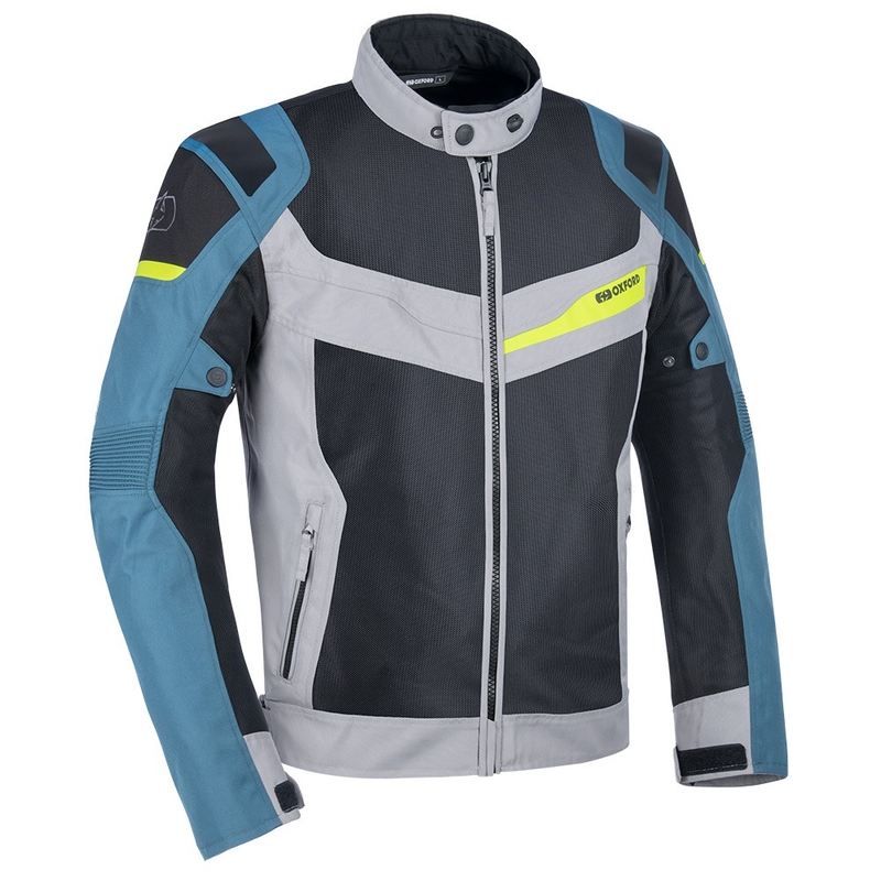 Bunda na motocykel Oxford Dakar D2D Air strieborno-modro-fluorescenčno žltá