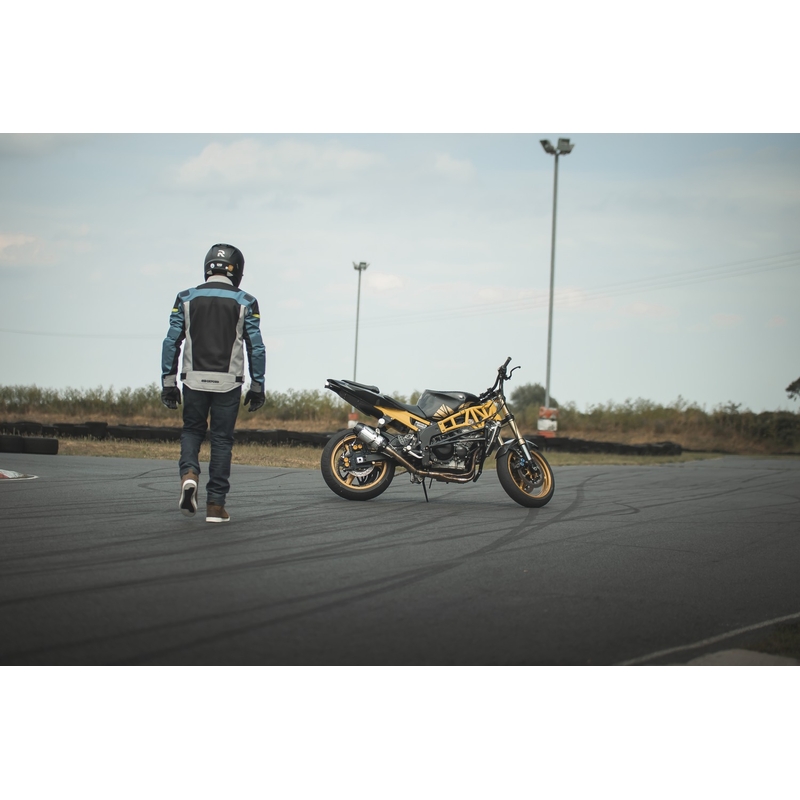 Bunda na motocykel Oxford Dakar D2D Air strieborno-modro-fluorescenčno žltá