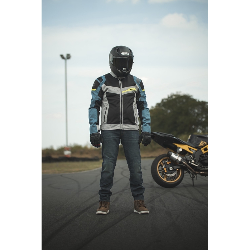 Bunda na motocykel Oxford Dakar D2D Air strieborno-modro-fluorescenčno žltá