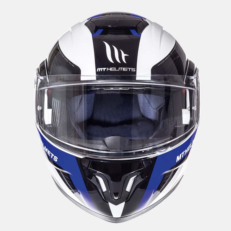Odklápacia prilba na motocykel MT Atom Tarmac bielo-čierno-modrá - II. akosť