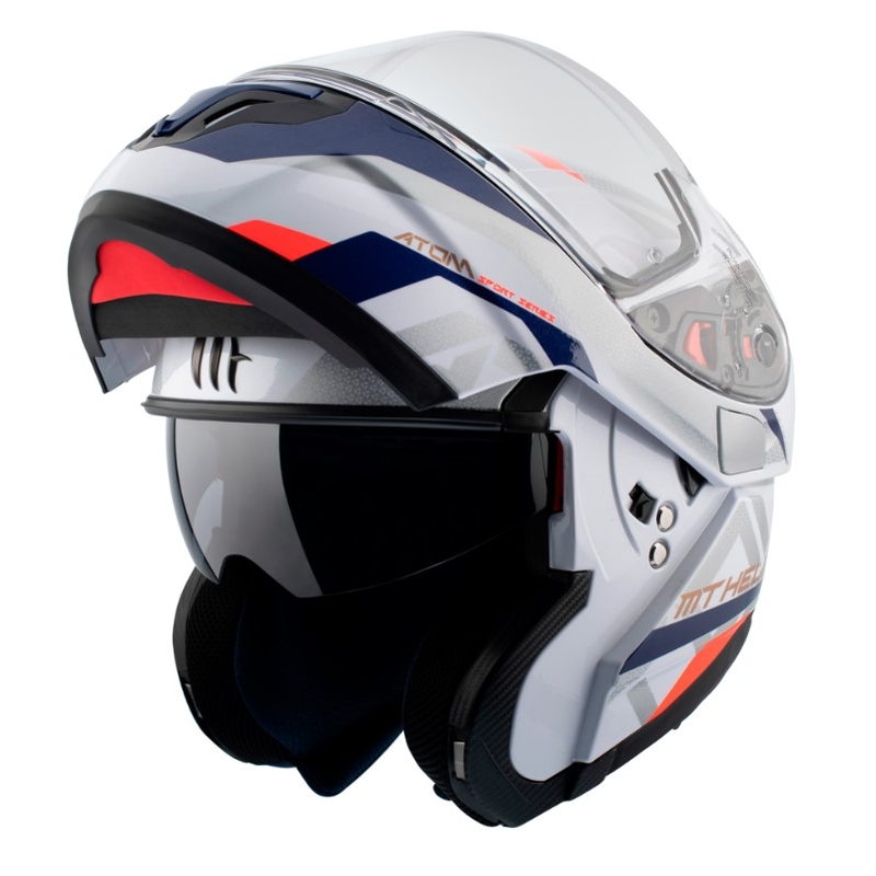 Odklápacia prilba na motocykel MT Atom SV Skill A0 bielo-modrá výpredaj