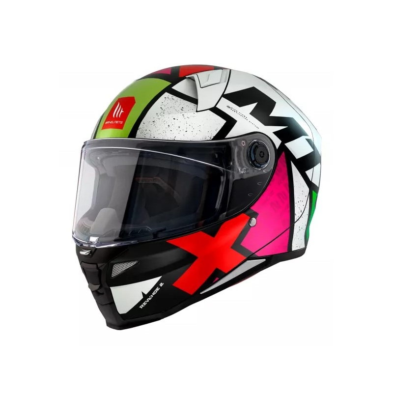 Integrálna prilba na motocykel MT FF110 Revenge 2 Light C0 bielo-červeno-ružovo-zelená