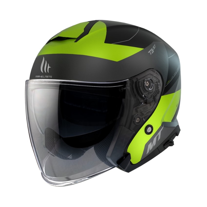 Otvorená prilba na motocykel MT Thunder 3 SV Jet Cooper čierno-šedo-fluo žltá výpredaj