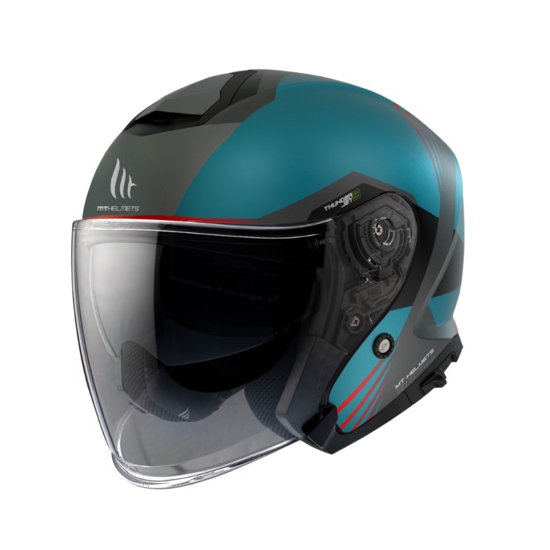 Otvorená prilba na motocykel MT Thunder 3 SV Jet Stargate A2 čierno-sivo-modrá výpredaj