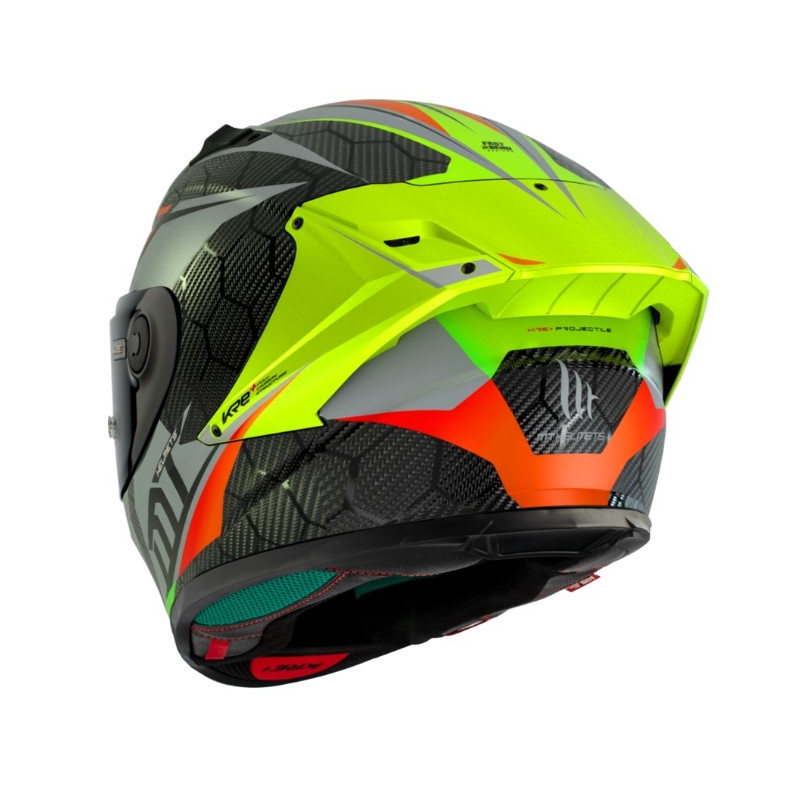 Integrálna prilba na motocykel MT FF103PLUSC KRE+ Carbon Projectile D2 červeno-zeleno-sivá
