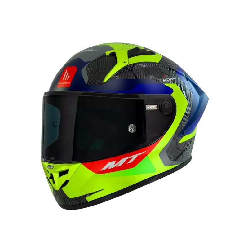 MT KRE+ Carbon Powerful fluo žlto-modrá integrálna motocyklová prilba