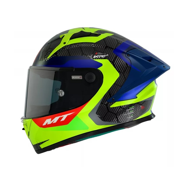 MT KRE+ Carbon Powerful fluo žlto-modrá integrálna motocyklová prilba