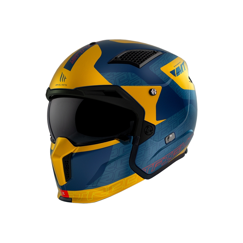 Otvorená prilba s maskou MT Streetfighter SV Totem C3 modro-žltá