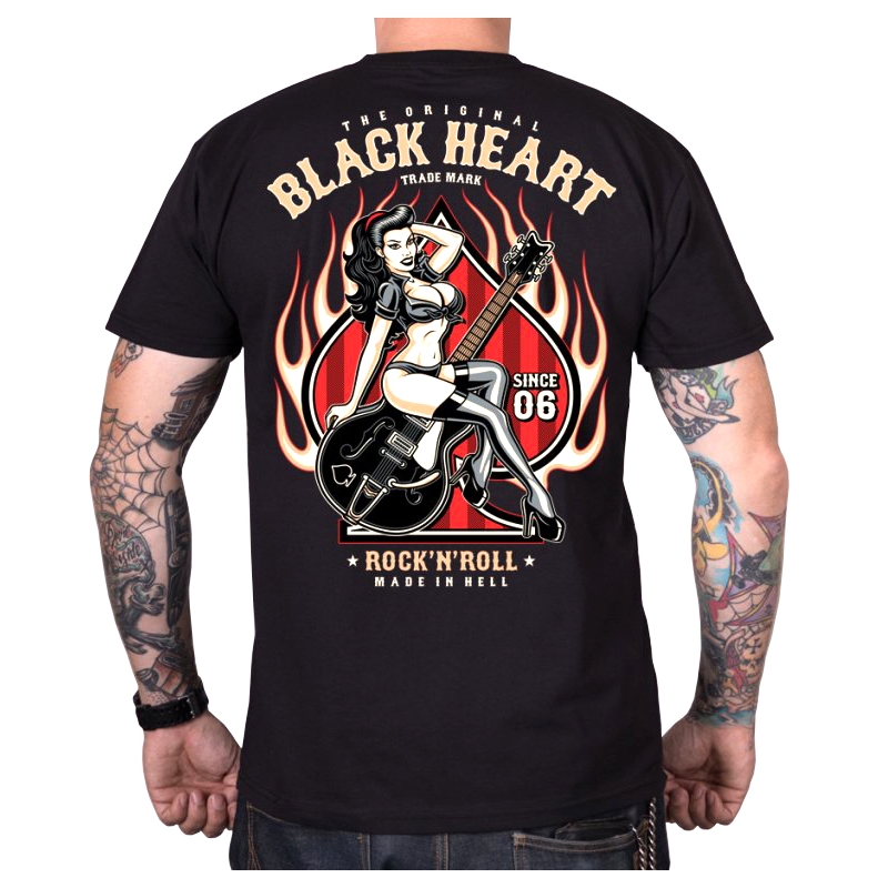 Pánske tričko Black Heart Pin Up Flames