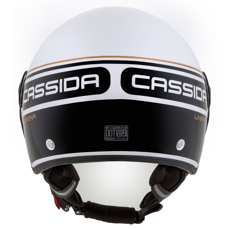 Otvorená prilba na motocykel Cassida Handy Plus Linear bielo-čierno-zlatá