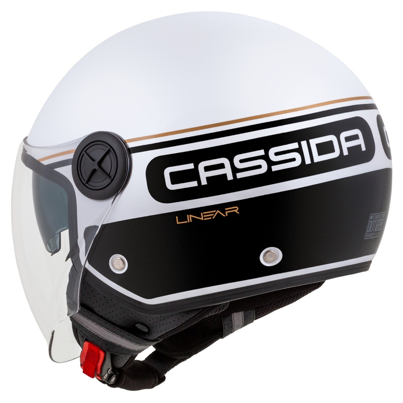 Otvorená prilba na motocykel Cassida Handy Plus Linear bielo-čierno-zlatá