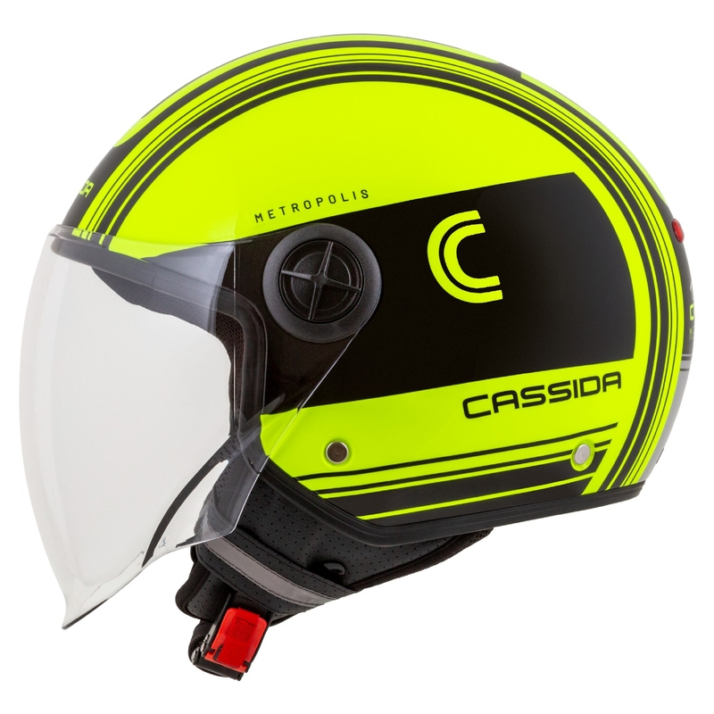 Otvorená prilba na motocykel Cassida Handy Metropolis Safety fluorescenčno žlto-čierno-reflexná šedá
