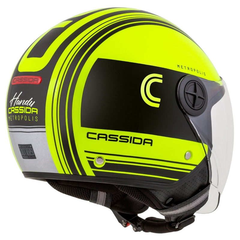 Otvorená prilba na motocykel Cassida Handy Metropolis Safety fluorescenčno žlto-čierno-reflexná šedá