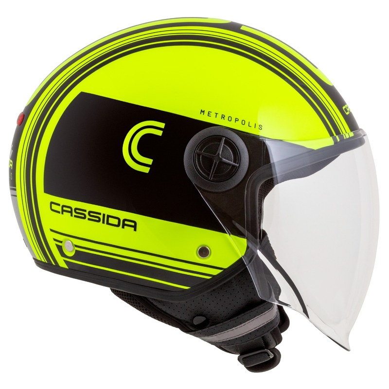 Otvorená prilba na motocykel Cassida Handy Metropolis Safety fluorescenčno žlto-čierno-reflexná šedá