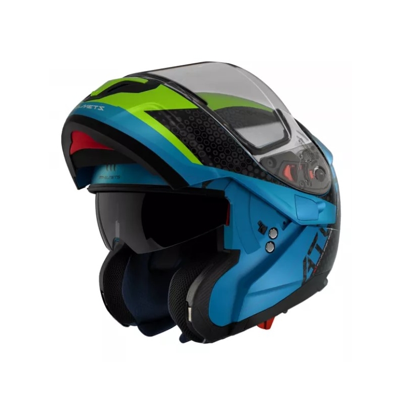 Odklápacia prilba na motocykel MT Atom SV Adventure A7 čierno-zeleno-modrá