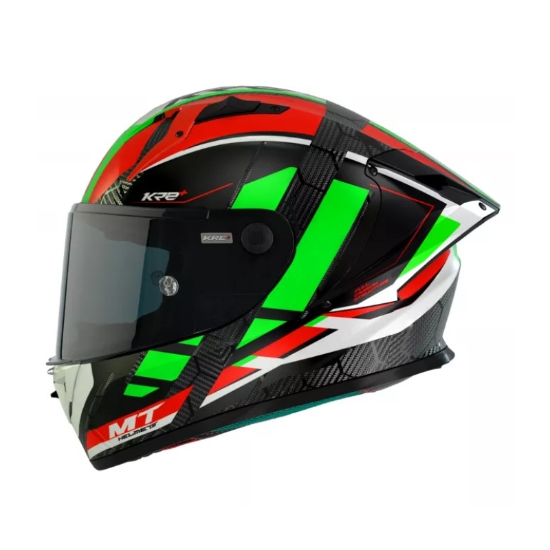 MT KRE+ Carbon Longlap Black-Green-Red Integral Motocyklová prilba