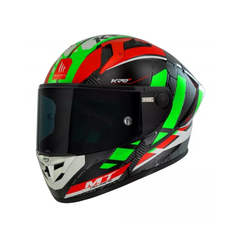 MT KRE+ Carbon Longlap Black-Green-Red Integral Motocyklová prilba