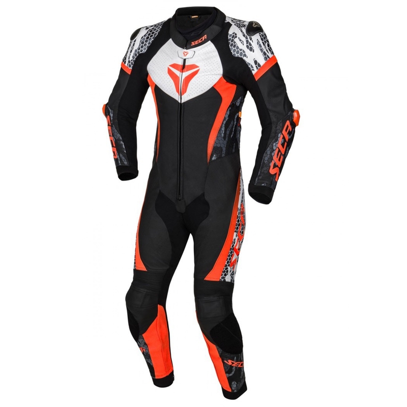 Jednodielna kombinéza na motocykel SECA SRS One čierno-bielo-fluo červená výpredaj