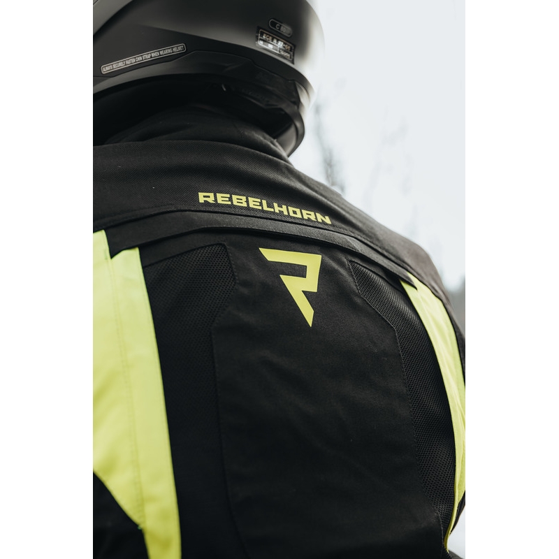 Bunda na motocykel Rebelhorn Hardy II čierno-fluorescenčno žltá výpredaj