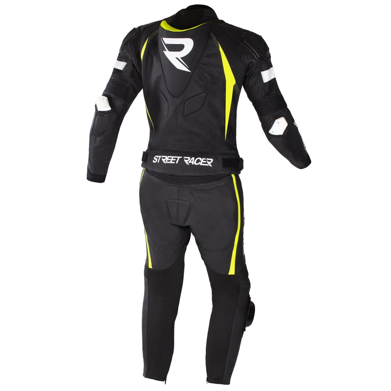 Kombinéza na motocykel Street Racer Fast Track 2 čierno-bielo-fluorescenčno žltá výpredaj