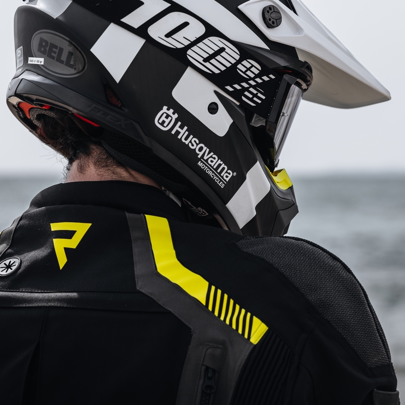 Bunda na motocykel Rebelhorn Patrol čierno-šedo-fluorescenčno žltá