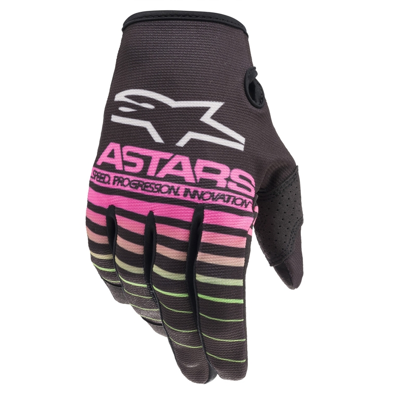 Detské motokrosové rukavice Alpinestars Radar čierno-zeleno-fluorescenčno ružové