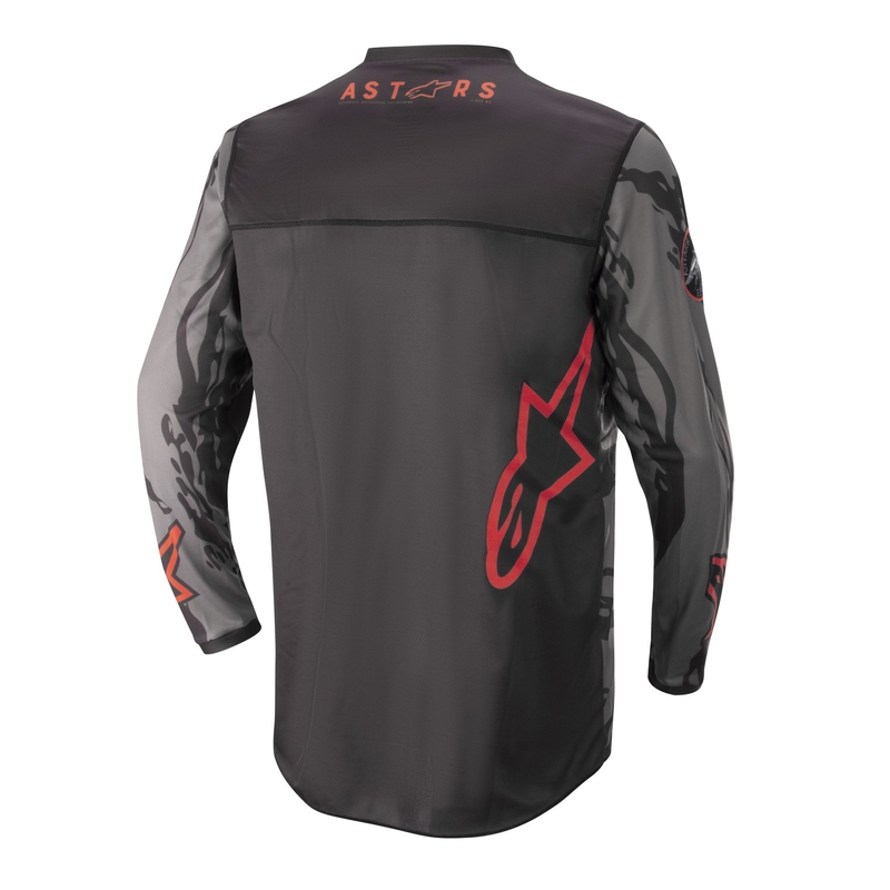 Detský motokrosový dres Alpinestars Racer Tactical camo čierno-šedo-fluo červený
