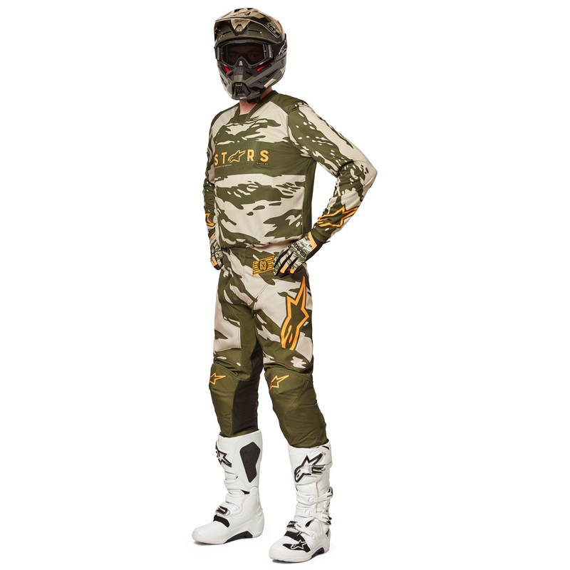 Detský motokrosový dres Alpinestars Racer Tactical camo zeleno-béžovo-oranžový
