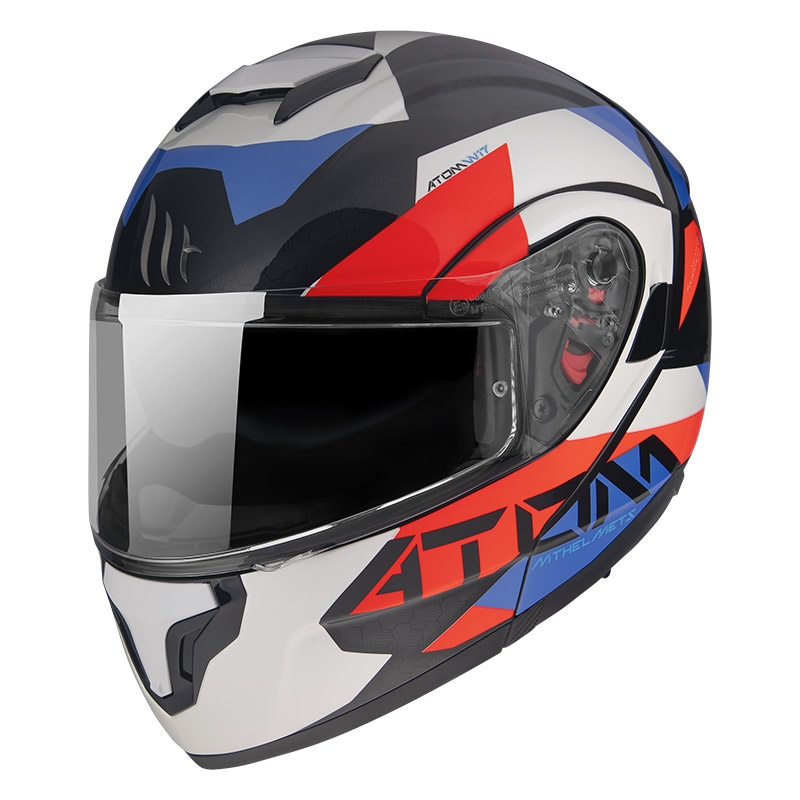 Odklápacia prilba na motocykel MT Atom SV W17 A7 čierno-červeno-modro-bielá výpredaj