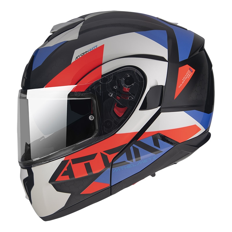 Odklápacia prilba na motocykel MT Atom SV W17 A7 čierno-červeno-modro-bielá výpredaj