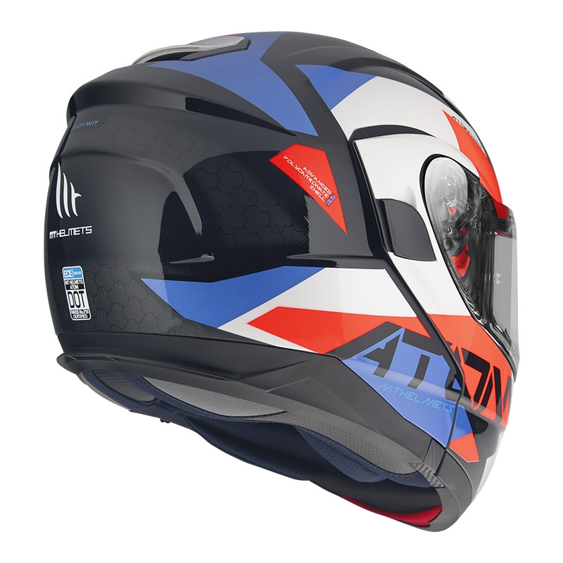 Odklápacia prilba na motocykel MT Atom SV W17 A7 čierno-červeno-modro-bielá výpredaj