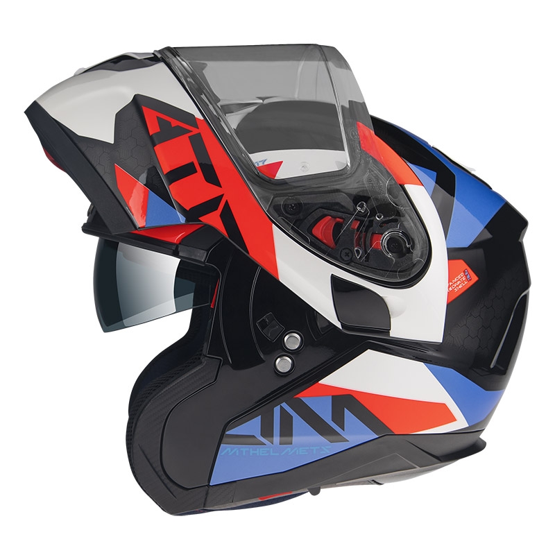 Odklápacia prilba na motocykel MT Atom SV W17 A7 čierno-červeno-modro-bielá výpredaj
