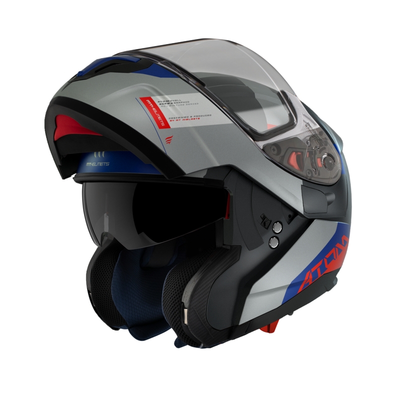 Odklápacia prilba na motocykel MT Atom SV Gorex C12 čierno-sivo-modro-červená výpredaj