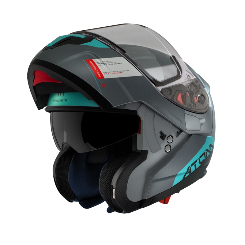 Odklápacia prilba na motocykel MT Atom SV Gorex C2 sivo-tyrkysová