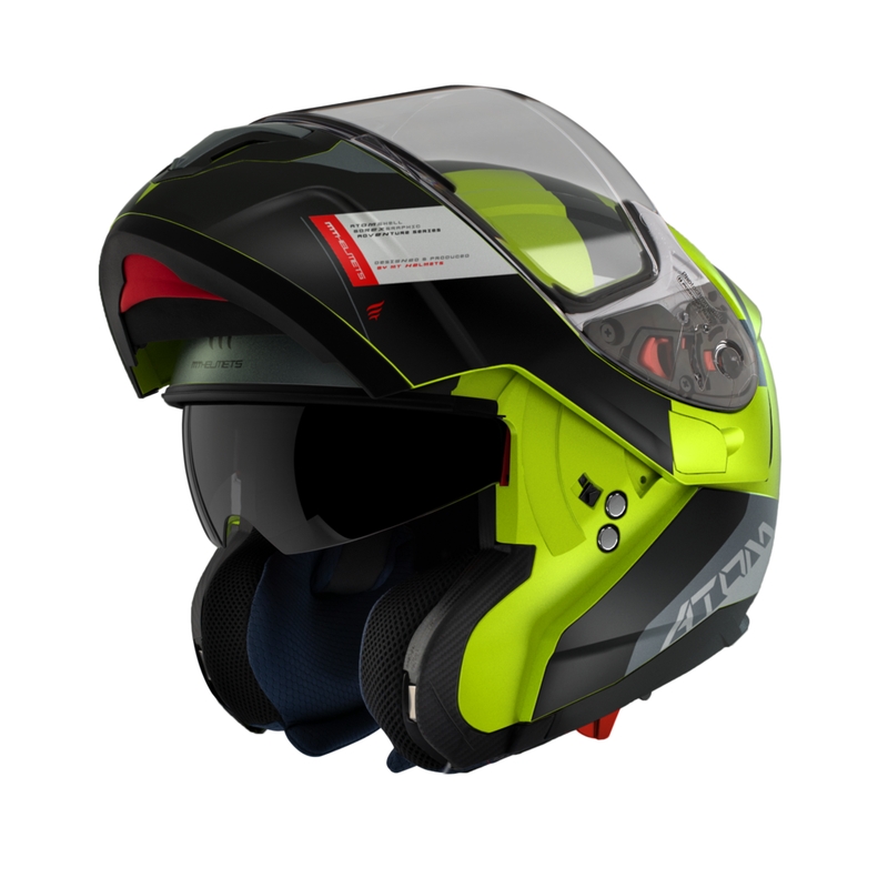 Odklápacia prilba na motocykel MT Atom SV Gorex C3 čierno-sivo-fluorescenčno žltá výpredaj