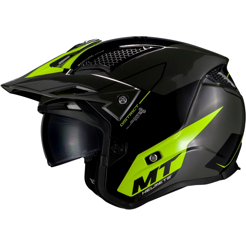 Otvorená trialová prilba na motocykel MT District SV Summit E3 čierno-fluo zelená