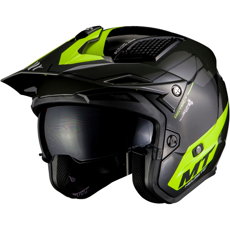 Otvorená trialová prilba na motocykel MT District SV Summit E3 čierno-fluo zelená