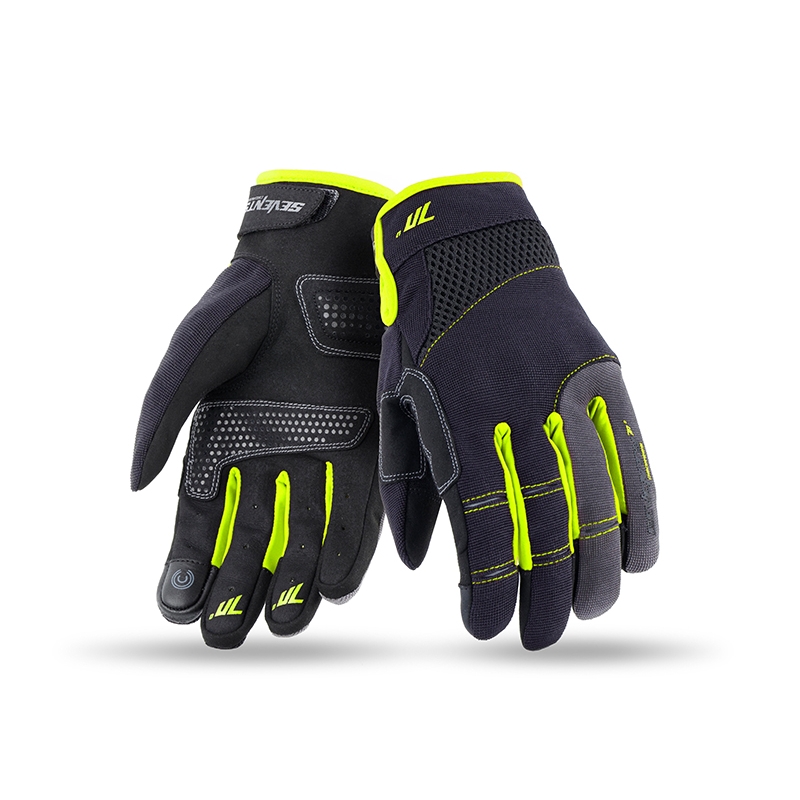 Rukavice na motocykel SEVENTY DEGREES SD-C48 čierno-fluorescenčno žlté