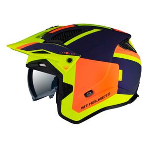 Otvorená trialová prilba na motocykel MT District SV Analog D27 modro-oranžovo-fluorescenčno žltá