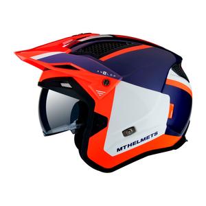 Otvorená trialová prilba na motocykel MT District SV Analog D5 modro-bielo-fluorescenčno oranžová