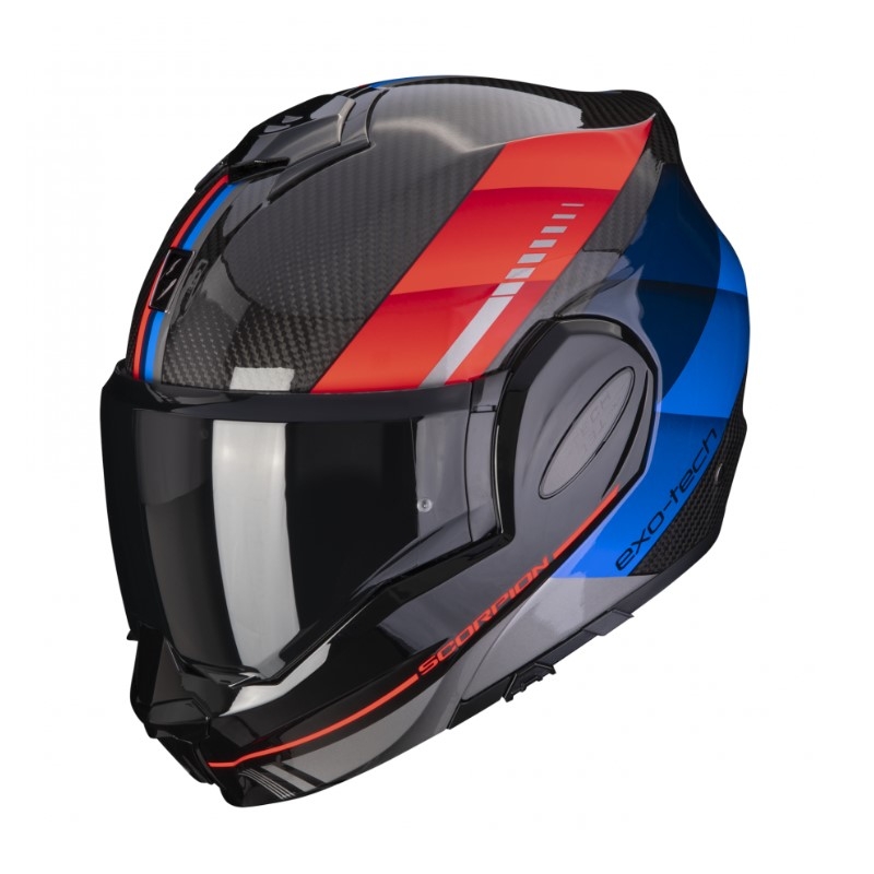 Preklápacia prilba Scorpion EXO-TECH EVO Carbon Genus čierno-modro-červená