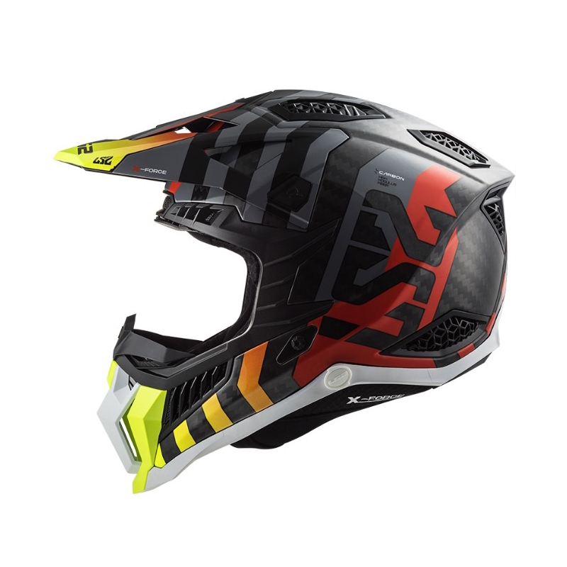 Motokrosová prilba LS2 MX703 C X-Force Barrier H-V čierno-šedo-červeno-žltá