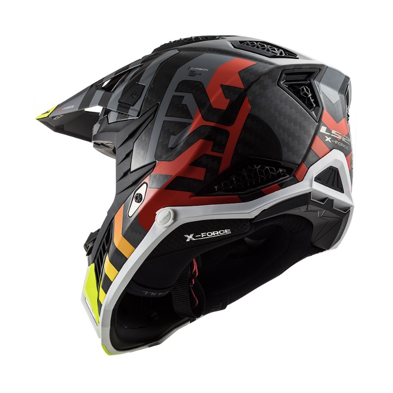 Motokrosová prilba LS2 MX703 C X-Force Barrier H-V čierno-šedo-červeno-žltá