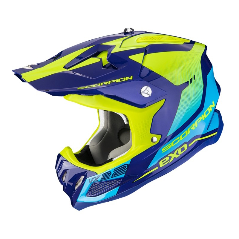 Motokrosová prilba Scorpion VX-22 Air Attis modro-fluorescenčno žltá