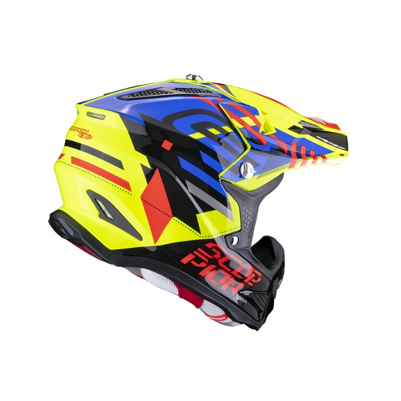 Motokrosová prilba Scorpion VX-22 Air Neox čierno-červeno-modro-fluorescenčno žltá