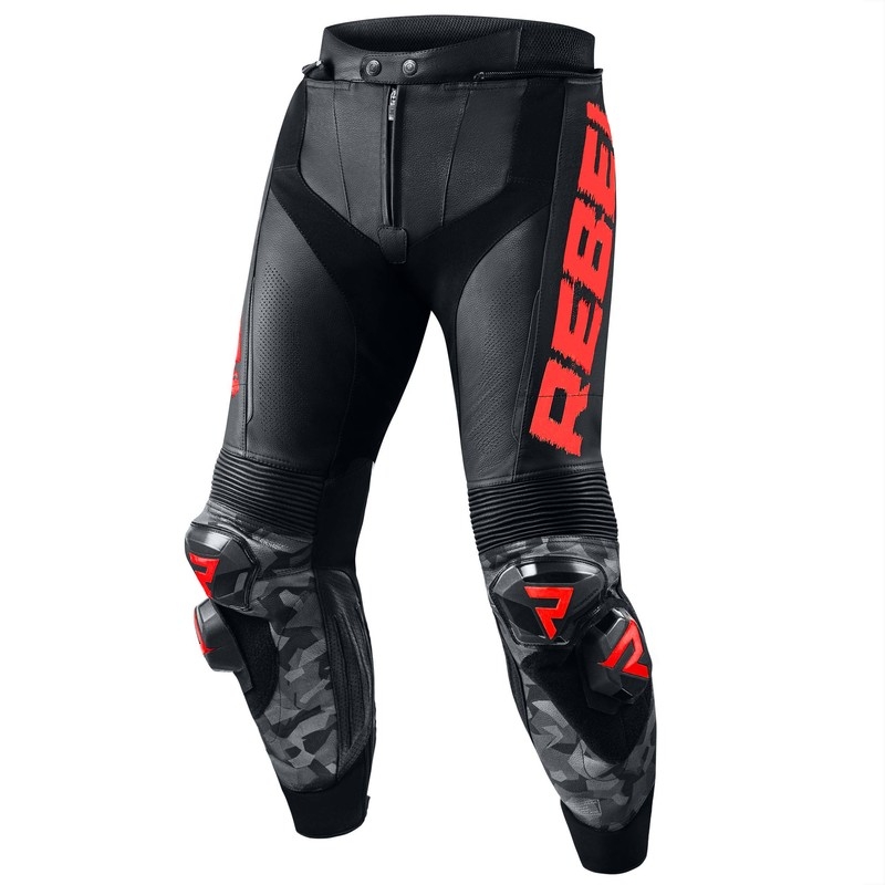 Nohavice na motocykel Rebelhorn Rebel čierno-fluo červené výpredaj